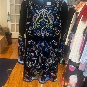 Black Dress with Colorful Embroidery